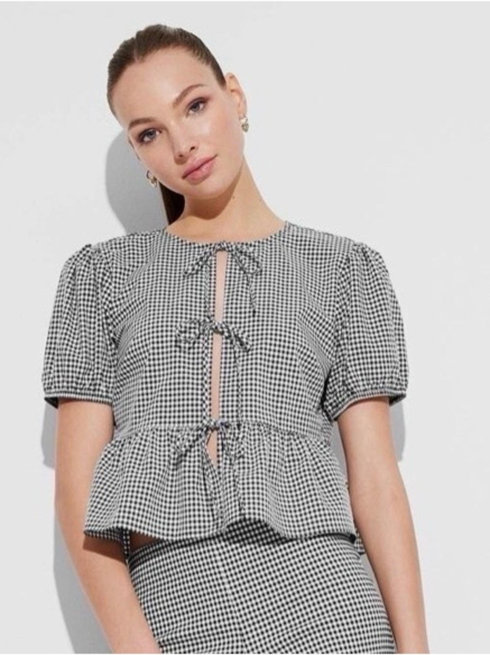 Black and White Gingham Peplum Crop Top
